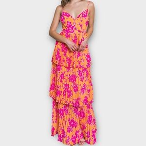 Flying Tomato Floral Maxi Dress Pink and Orange Size L